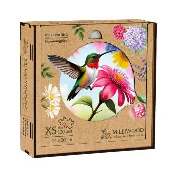 Milliwood Дървен пъзел Milliwood, Celebrating, 100 части - Колибри (XS-Hummingbird-5081)