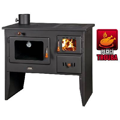 Sporák na tuhá paliva Prity W12 1P41 s teplovodním výměníkem - černá vývod kouřovodu: levý