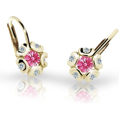 Danfil dětské náušnice kytičky C2178 ze žlutého zlata s kamínkem Tcf Red zapínání klapka