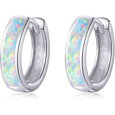 P&J Jewellery stříbrné náušnice duhové kruhy opál SE26