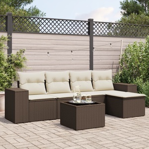 vidaXL Градински комплект с възглавници, 6 части, кафяв, полиратан (3222502)