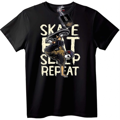 NOONEBRAND Тениска Скейт Яж Спи Повтаряй - M, Black