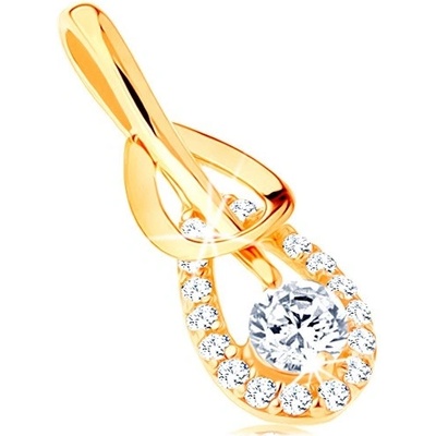 Šperky eshop Přívěsek ze žlutého 14K zlata hladká a zirkonová kontura slzy čirý zirkon GG120.06