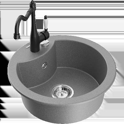 Diego гранитна мивка с една камера с кухненски кран Carla, сив - 6512-71-670700-70 (6512-71-670700-70)