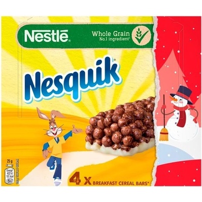 Nestlé NESQUIK raňajková cereálna tyčinka s kakaom polomáčaná v bielej poleve 4 x 25 g