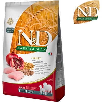 N&D Ancestral Grain Dog Adult Light Medium & Maxi Chicken & Pomegranate 12 kg – Hledejceny.cz