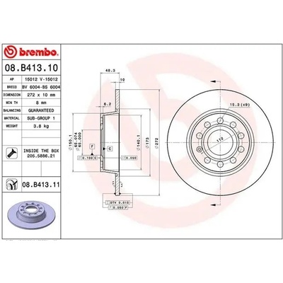 BREMBO Brzdový kotouč 08.B413.11