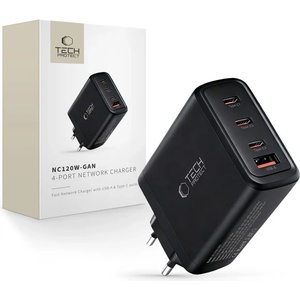 Tech-Protect nc120w-gan 4-портово мрежово зарядно pd 120w / qc3.0 черно (5906302335930)