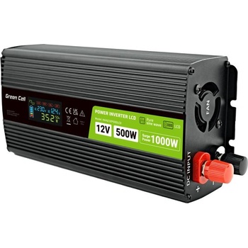 Green Cell Инвертор green cell, 12/220v, dc/ac, 500w/1000w invgc12p500lcd lcd, Чиста синусоида (gc-inv-12v-500w-gcp500lcd)