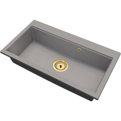 DobreSny Granitový dřez ELITE 90 ŠEDÝ + zlatý sifon 90 x 50 x 21cm