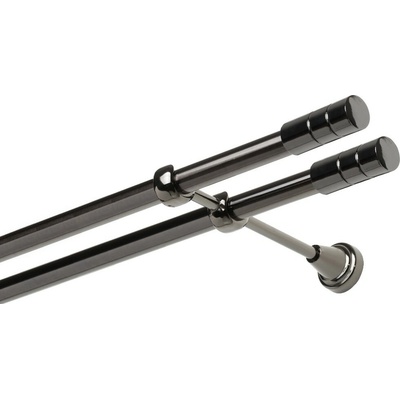 OK-GarnýžeCZ - Garnýž kovová dvouřadá 19mm Cylinder double onyx 150 cm do stěny / na tunýlek - bez kroužků