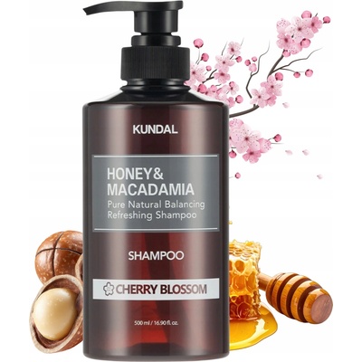 KUNDAL Honey & Macadamia Cherry Blossom přírodní šampon pro suché a poškozené vlasy 500 ml