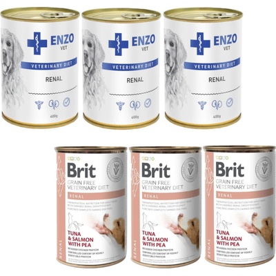 Brit GF veterinary diets dog Renal 3 x 400 g a Enzo Vet Renal s hovězím masem 3 x 400 g