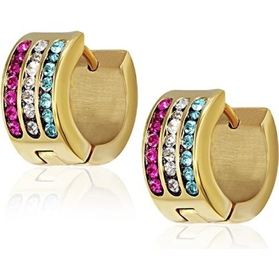 Šperky eshop ocelové náušnice tyrkysový čirý a purpurový pás AA03.25