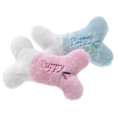 Puppy Bone - Играчка за подрастващи кучета - плюшен кокал, 11 см. / син. розов/ 1 брой