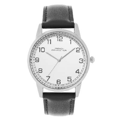 Часовник French Connection Rose Case Round Shape Black Strap Quartz Watch - White
