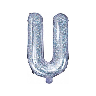 PartyDeco Fóliový balón Mini Písmeno U 35 cm holografický