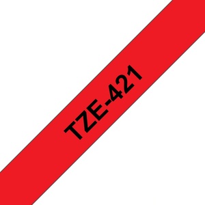 Brother TZE-421, ламинирана лента TZe 9 mm x 8 m, черен текст на червен фон (TZE-421)