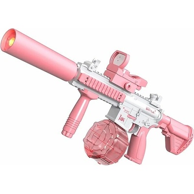 BATTLE Elektrická vodní pistole se světelným efektem - M416, 2 zásobníky, růžová