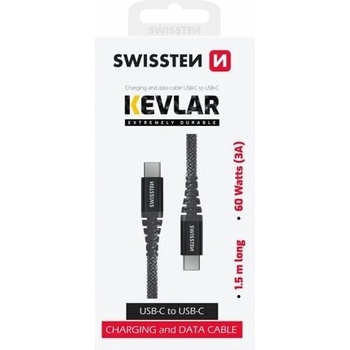 Swissten 71542010 Kevlar USB-C / USB-C, 1,5m, černý