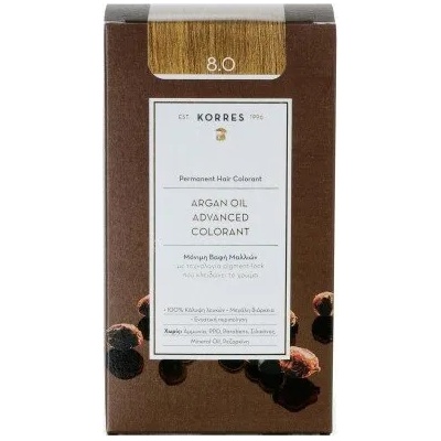KORRES Боя за коса с технология pigment-lock с Арганово масло Естествено светло русо , Korres Argan Oil Advanced Colorant 50ml Permanent Hair Colorant 8.0 Natural Light Blonde