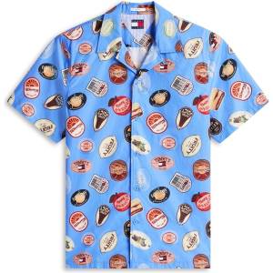 Tommy Hilfiger Риза с къс ръкав Tommy Jeans Men's Patterned Short Sleeve Shirt - Blue Twilight