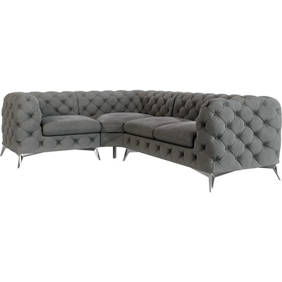 ROPEZ Сив кадифен ъглов диван (ляв ъгъл/L форма) Chelsea - Ropez (Chelsea 1+E+2 Riviera 91 Srebrne)