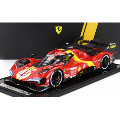 Bburago Ferrari 3.0l Turbo V6 Team Ferrari Af Corse N 51 Winner Le Mans 2023 Alessandro Pier Guidi James Calado Antonio Giovinazzi With Showcase Exclusive Carmodel Červená Žlutá 1:18