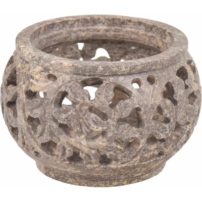 Sanu Babu Kamenný, ručně vyřezávaný svícen, průměr 8cm, výška 5cm (4A)