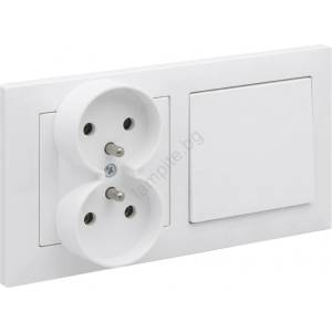 Legrand - Двоен домашен контакт и еднополюсен ключ № 1 с рамка SUNO 250V бял (LR0082B)