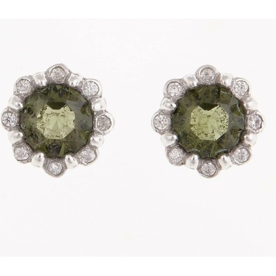 My Moldavite Stříbrné náušnice s vltavíny a zirkony 2125-3