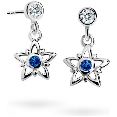 Danfil dětské náušnice hvězdičky C1996 z bílého zlata s kamínky Dark Blue zapínání balónek
