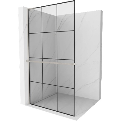 Mexen Kioto+ L стена за душ с рафт Walk-in 120 x 200 см, черна решетка, четкан никел - 800-120-123-97-77 (800-120-123-97-77)