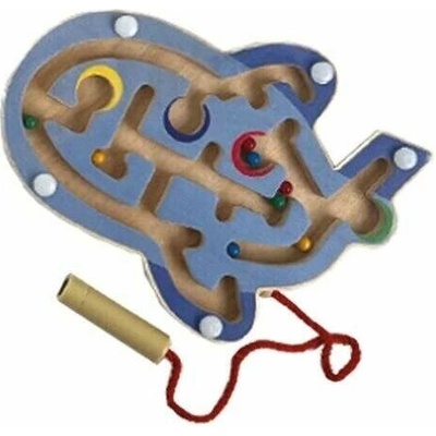 Bigjigs Toys Dřevěný magnetický labyrint Modré letadlo