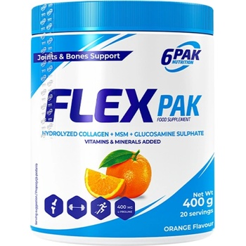 6PAK Nutrition Flex Pak Powder | Collagen & Glucosamine, Chondroitin, MSM, Hyaluronic Acid [400 грама] Портокал