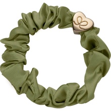 By Eloise Gold Heart Silk Scrunchie –⁠ Olive Green