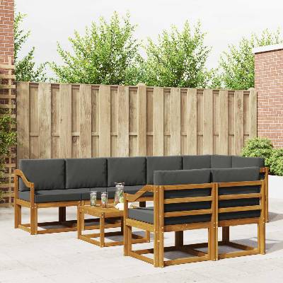 vidaXL Комплект дивани за открито 9 pcs Натурален и Антрацит (3366620)