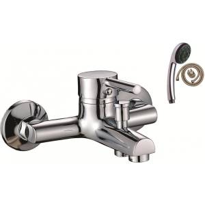 Inter Ceramic Стенен смесител за вана и душ " КРИСТИ " ICF 6258290C, месинг, хром, с подвижен душ, държач и шлаух, 13x8.4см (6258290)