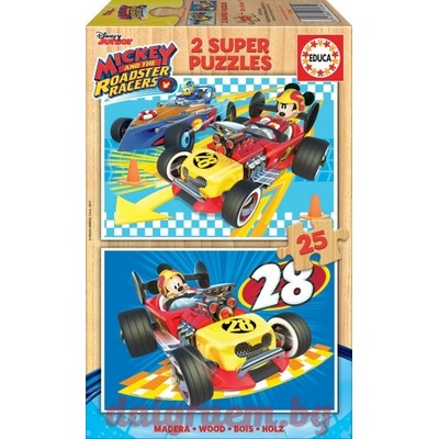 Educa Дървен пъзел EDUCA 17234 - 2 х 25 части - Mickey and the Roadster Racers (EDU17234)