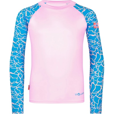 Trollkids Детска плажна тениска от ликра Trollkids Girl's Haukland Shirt Lycra - Dynamic Blue / Candy Pink - размер 110 (EU) (750-1976-0414)