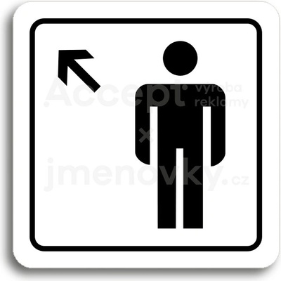 ACCEPT Piktogram WC muži vlevo nahoru - bílá tabulka - černý tisk
