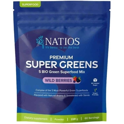 Natios Premium Super Greens 228 g lesní ovoce