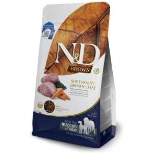 Farmina N&D Brown Dog Lamb, Spirulina Carrot Adult Medium Maxi - суха храна без зърнени култури за кучета с кафява козина от средни и едри породи в зряла възраст над 1 година, с агнешко, спирулина и морков - 