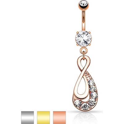 Šperky eshop piercing do pupíku z oceli symbol INFINITY čiré zirkony G20.01 Stříbrná