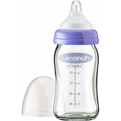 Lansinoh skleněná lahvička Natural Wave se savičkou fialová 160 ml