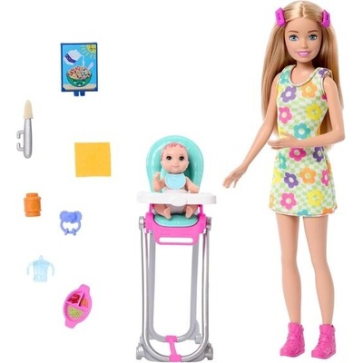Barbie Skipper a herní sada s doplňky, sada na hlídání dětí s tématikou jídla