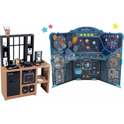 Smoby Set kuchyňka moderní Loft Industrial s kávovarem a naučná hra vesmír a planety na oběžné dráze Space Center