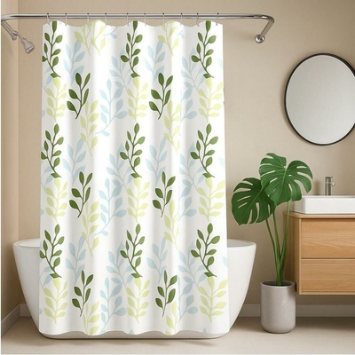 Kúpeľňový záves PVC ZPE1, rozmer 180x180cm, lístky zeleno-modré, IMPOL TRADE