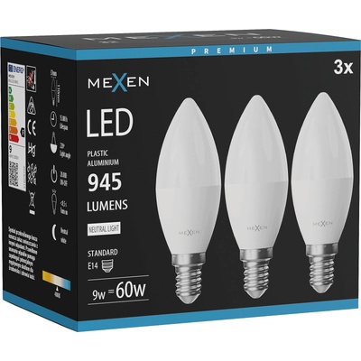 Mexen Nova 3x LED крушка E14, C37, 9W, неутрална - 4000K, 945 lm - L102-E14-0940-01x03 (L102-E14-0940-01x03)