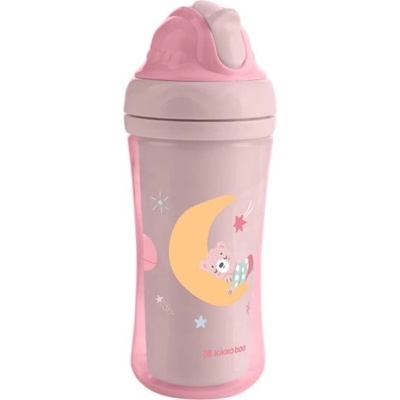 KikkaBoo hrnek se silikon brčkem 220ml Moony me pink